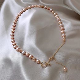 Minar Romantic Pink Colour Baroque Freshwater Pearl Choker Necklaces for Women Gold OT Toggle Clasp Pendant Necklace Jewellery 240311