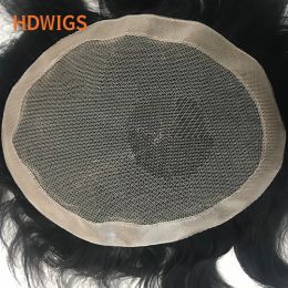 Toupees Wave Male Toupee Human Hair Swiss Lace NPU Men's Human Hair Prosthesis 100% Indian Remy Hairpiece Natural Hair System Prosthetic