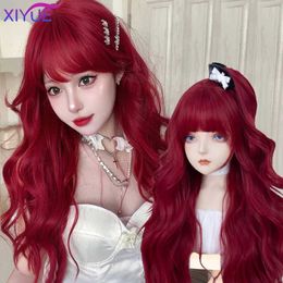 Synthetic Wigs Cosplay Wigs XIYUE Role playing wig with bangs and synthetic curls 24 inches long heat-resistant red wig for women 240328 240327
