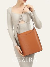 Totes CEZIRA Fashion Stripes Texture PU Leather Shoulder Bags Women Single Strap Square Bucket Handbags Daily Commute College Travel