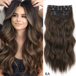 Piece Piece 4PCS Clips in Hair 11Clips 180g Thick Hair Honey Blonde Mixed Light Brown 20 Inch Long Wavy Synthetic Hair