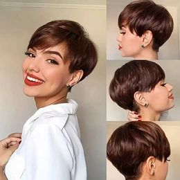 Synthetic Wigs Synthetic Wigs Short Pixie Cut Straight Hair Wig Brazilian Remy Hair Human Hair Wigs With Bangs 99J Burgundy P4/30 #4 Wig Cheap Glueless Wig 240329