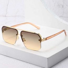 Sunglasses New Gradient Sunglasses for Men Fashion Metal Big Frame Sun Glasses Brand Design Luxury Lunette De Soleil Homme UV400 EyewearL2403