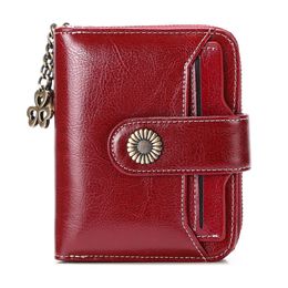 Women's RFID Blocking Genuine Leather Small Wallet Multiple Card Slots with Zipper Pocket Coin Purse Wallets