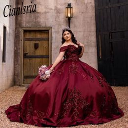 New Burgundy Quinceanera Dress 2024 Princess Sweetheart Ball Sequins Appliques Sleeveless Sweet 15 16 Birthday Party Miss Gala