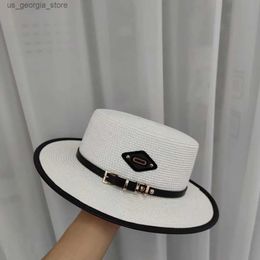 Wide Brim Hats Bucket Hats Designer brand flat top hat leather buckle womens summer multifunctional integrated holiday womens Str mens sunscreen hat Y240319