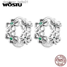 Stud WOSTU Real 925 Sterling Silver Flower Hollow Hoop Earrings For Women Lucky Cr Grass Ear Clips Wedding Party Jewellery GiftC24319