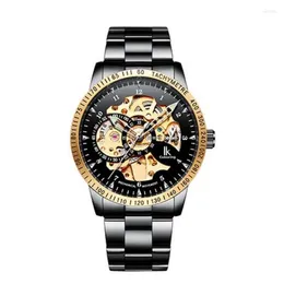 Wristwatches IK Colouring Watch Men Casual Sports Watches Black Full Steel Skeleton Automatic Mechanical Relogio Masculino