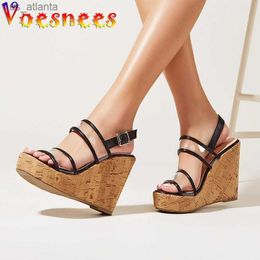 Dress Shoes Voesnees Fashion Wedges Heels Sandals Thick Soled Sexy Transparent PVC Womens Pumps Summer Newest Back Strap High H240325