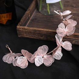 Tiaras Woman Jewellery Hair Accessories Copper Wire Petal Hairband Bride Headdress Pearl Handmade Hair hoop dress headdress Ornaments Y240319