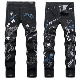 Mens Black Jeans Denim Long Pants Skinny fit Slim Men's stretch Biker Jean Designer Patchwork Trouser All Pattern Embroidery size 29-38