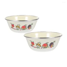 Dinnerware Sets 2 Pcs Bowl Creative Iron Enamel Basin Flatware Vintage Retro Style Lard Salad Metal Simple Kitchen Utensil