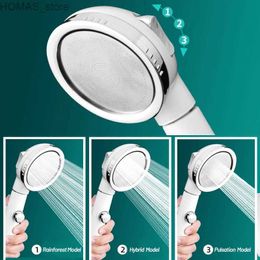 Bathroom Shower Heads High Pressure Shower Head 3-Mode Adjustable Handheld Nozzle with Stop Button Pipe Sealant Tape Water Saving Bathroom Accessories Y240319