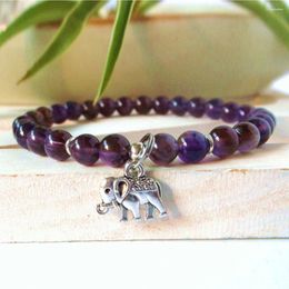 Strand Purple Quartz Natural Stone Elephant Bracelet Abundance Ganesha Ganesh Yoga Spiritual Healing Mala