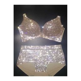 Hot Selling Summer Sexy Beautiful Shiny Rhinestone Swimsuit High Waist Womens Bikini Swimsuits