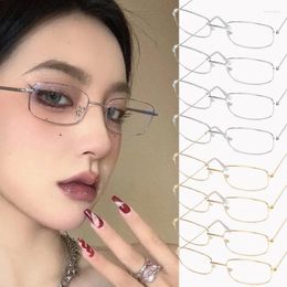 Sunglasses Small Narrow Framed Alloy Glasses Retro Gold Silver Metal Square Eyelasses Vision Care Anti-blue Spectacles Women Men Concise