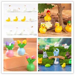 100 Kawaii Mini Resin Cartoon Animal Duck Goose Garden Miniatures Terrarium Figurines Home Decor DIY Crafts Accessories 240314
