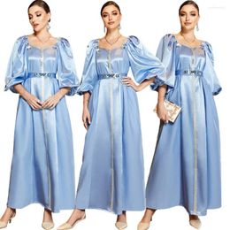 Ethnic Clothing Muslim Dress Dubai Rhinestone Party Lantern Sleeve Soft Shiny Abaya Turkey Kimono Islam Robe Ramadan Eid Djellaba