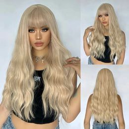 Synthetic Wigs Long Curly Synthetic Wigs Blonde Body Wave Natural Hair Wigs for Women Cosplay Daily Wigs With Bangs Heat Resistant Fiber 240329