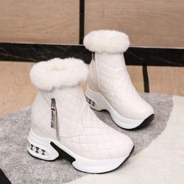 Boots 2022 Winter Boots Women Ankle Boots Warm Pu Plush Winter Woman Shoes Fashion Wedges Increase Height Insoles Cotton Shoes Botines