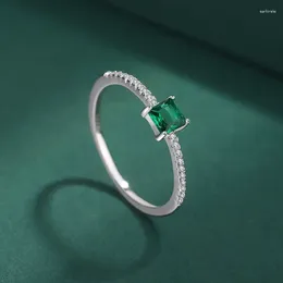 Cluster Rings 925 Sterling Silver For Women Created Emerald Gemstone Adjustable Size Slim Fine Jewellery Fashion Accessories Gift