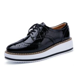 Flats Spring Autumn Women Derby Platform Gold Flats Brogue Leather Lace Up Classic Bullock Footwear Female Oxford Shoes Lady