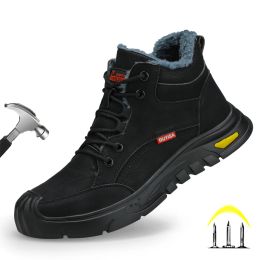 Boots Dian Sen 2023 New Winter Thick Safety Shoes for Men Indestructible Work Sneakers Steel Toe PunctureProof Non Slip Boots