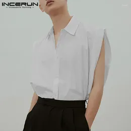Men's Casual Shirts INCERUN 2024 Men Shirt Lapel Sleeveless Button Solid Color Loose Camisas Streetwear Breathable Fashion Vests S-5XL