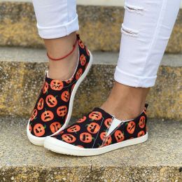 Boots 2022 New Halloween Flat Canvas Shoes Women Fashion Pumpkin Skull Female Casual Sport Plus Size Slip on Party Shoes Sneakers