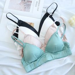 Bras Tange 2024 Silk Satin French Underwear Without Steel Ring Thin Triangle Cup Bra Small Chest