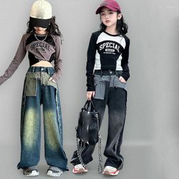 Stage Wear Children Clothing Long Sleeved Crop Tops Loose Pants Suit Girls Group Jazz Modern Dance Costumes Hip Hop Rave Clothes DN17436