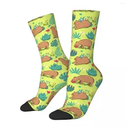 Men's Socks Cute Capybaras Soft Fashion South Africa Capybara Cactus Hip Hop Product Middle TubeSocks Amazing Gift