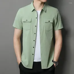 Men's Casual Shirts Clothing With Pocket Man Tops Cargo And Blouses For Men Green Plain Asia Luxury High Quality Vintage Button Summer
