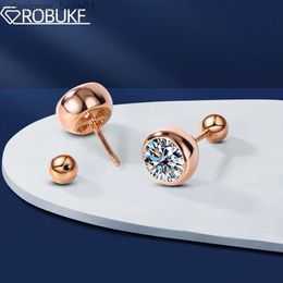 Stud 6.5mm D Color Moissanite Stud Earrings 18K Rose Gold Plated 100% S925 Sterling Silver Jewelry For Women Screw Thread Ear StudsC24319