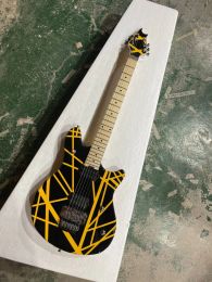 Guitar Black Electric Guitar with Yellow Strips,2H Pickups,Maple Fretboard,Chrome Hardware,Offering Customised Services