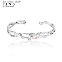Charm Bracelets F.I.N.S Luxury S925 Sterling Silver White Agate Gemstone Womens Hollow Irregular Texture Wrist Open Bangles Fine Jewel L240319