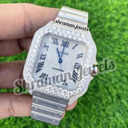 Moissanite Buzlu Out VVS Diamond Stainlwatchess Çelik Roman Numarası Hip Hop Erkekler İçin Lüks Saat