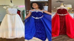 Velvet Sequins Girl Pageant Dress 2023 Cape Crystals Beading Chiffon little Kid Birthday Formal Party Long Gown Toddler Teens Pret6428529