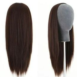 30inch Long Silky Straight Human Hair Half Wigs Brown Color Soft Remy Indian Hair 3/4 Machine Human Hair Wigs For Fashion Women 150%density