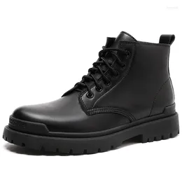 Boots Chunky For Men Leather Non-slip Ankle Motorcycle Big Size Lace-up Male Shoes Military