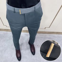 Men's Suits Business Casual Trousers Fashion Slim Fit Ankle Tight Solid Color Formal Work Pants 28-36