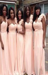 Light Pink Bridesmaid Dresses One Shoulder ALine Chiffon Party Gowns Back Zipper Tiered Ruffle Custom Made Prom Gowns With hand M9684801