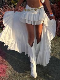 wsevypo E-Girl 90s Aesthetic White Asymmetrical Skirts Women Low Waist Layere Ruffle Hem Mini Skirts Grunge Streetwear Bottoms 240319