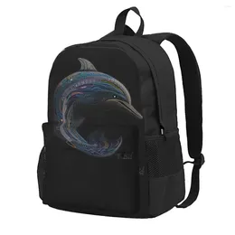 Backpack Dolphin Art Illustration Intricate Lines Student Unisex Outdoor Style Backpacks Breathable Casual School Bags Rucksack