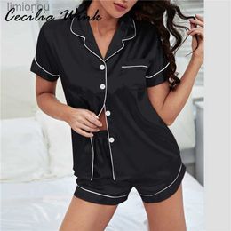Women's Sleepwear Womens Silk Satin Pyjamas Set Short Sleeve Two-piece Pj Sets Sleepwear Loungewear Button-Down plus size M-2XLC24319
