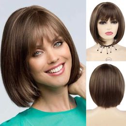 Synthetic Wigs GNIMEGIL Synthetic Hair Short Wig for White Women Bobs Hairstyle Fashion Bangs Wigs Best Gift for Patient Seniors Elderly Wig 240329