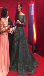 Ziad Nakad Emerald Crystal Evening Pageant Dresses Modest Illusion Long Sleeve Arabic Dubai Prom Gowns Labourjoisie Party Dresses 2001880