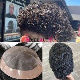 Toupees Durable Base Men's Toupee Hairpieces Curly Hair 100% European Virgin Human Hair Replacement System Hair Topper Pieces for Men