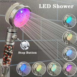 Bathroom Shower Heads LED Shower Head High Pressure Anion Philtre Water Saving Showerhead Temperature Control Colourful Light Handheld Big Rain Shower Y240319