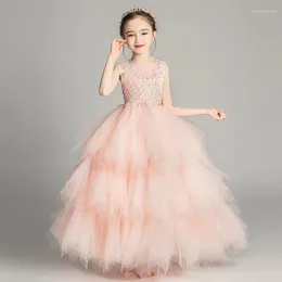 Girl Dresses Children's Girly 3 To 12 Years Elegant Party White Flower Bridesmaid Wedding Ceremony Luxury Formal Clothes N22